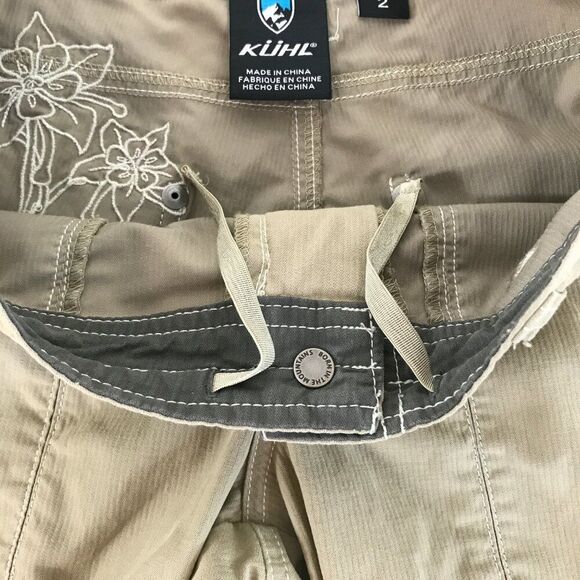 Kuhl Mid-Rise Hiking Capri Women's Size 2 Beige Cropped Embroidered Pockets - Picture 2 of 14